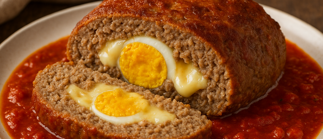 Polpettone: Italian Stuffed Meatloaf with Taleggio and Eggs